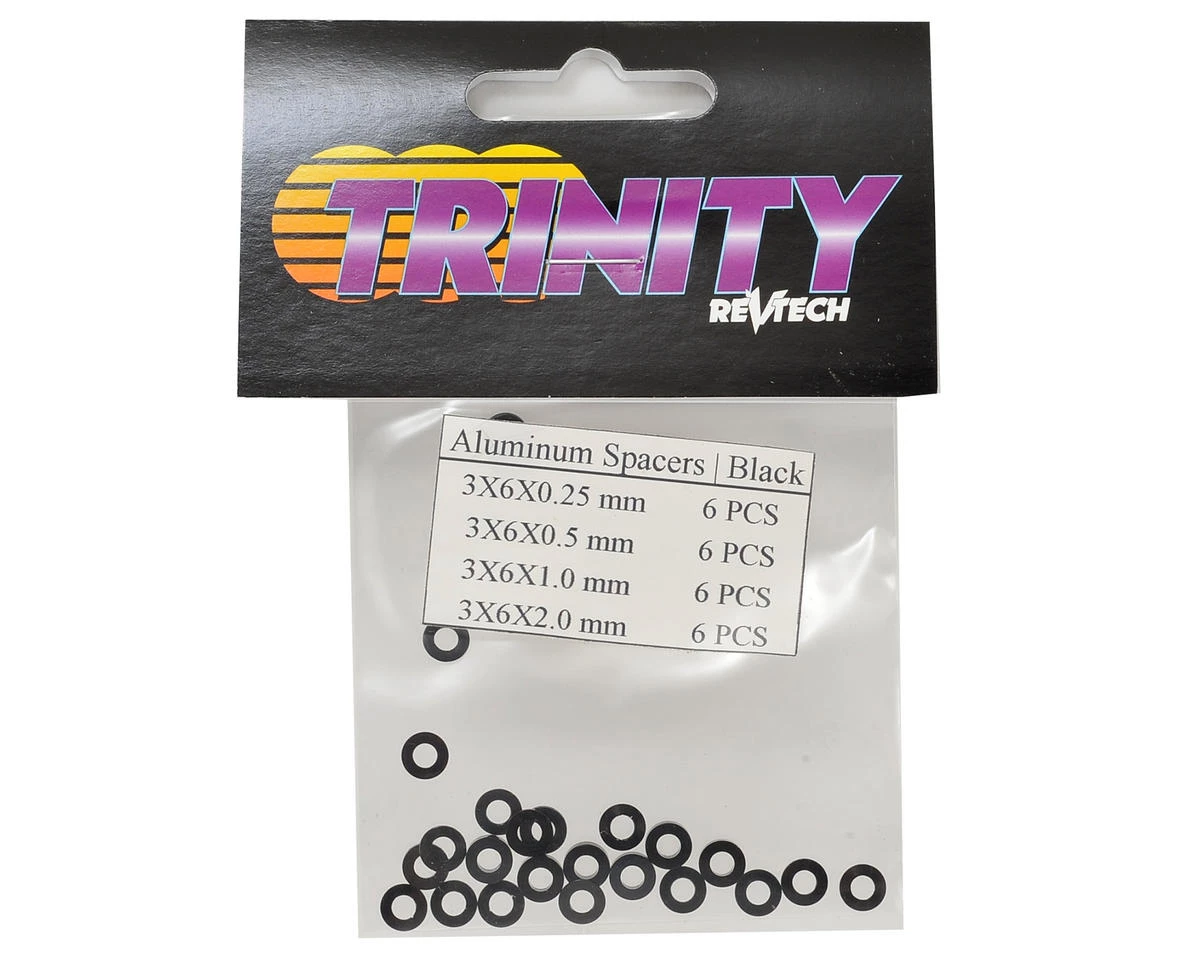 Trinity 3mm Aluminum Ball Stud Shims (Black) (24) 0.25mm, 0.5mm, 1.0mm & 2.0mm 4 Trinity 3mm Aluminum Ball Stud Shims (Black) (24) 0.25mm, 0.5mm, 1.0mm & 2.0mm - Image 2